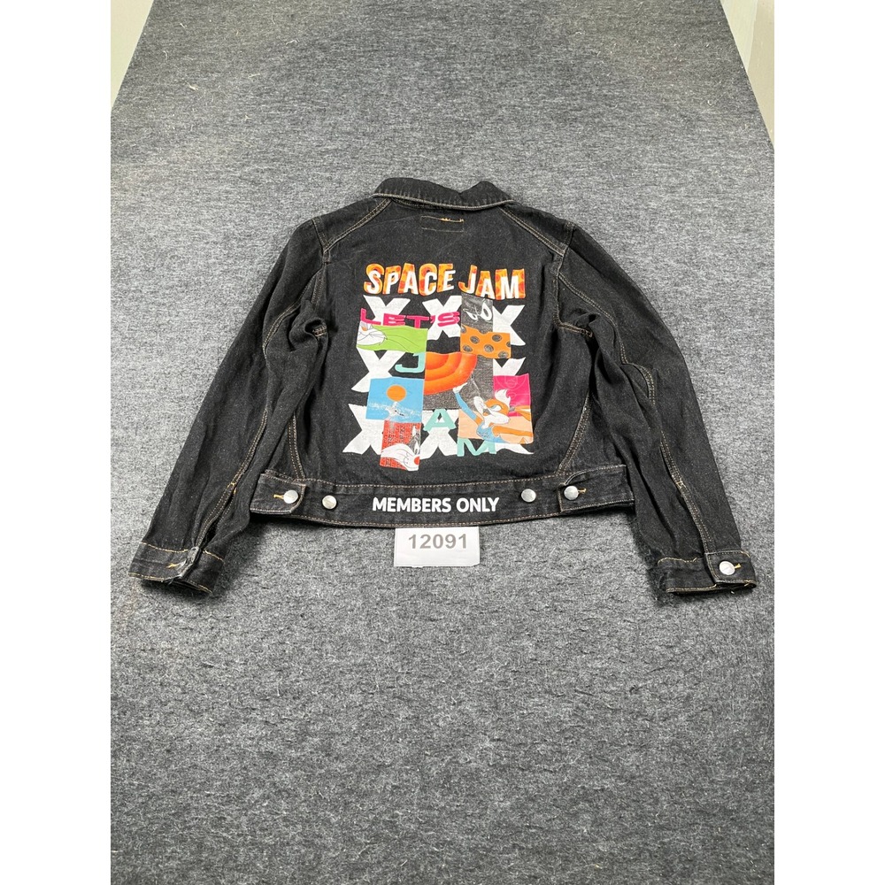 Members Only Space Jam Jacket Womens XL Black Excellent Lola Bunny Denim Trucker